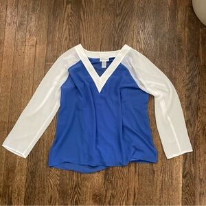 Soft Surroundings Large Blue  2 Piece Layered Cami Blouse Blue White Sheer